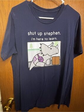 “Shut up Stephen I’m here to learn” dinosaur therapy shirt in blue